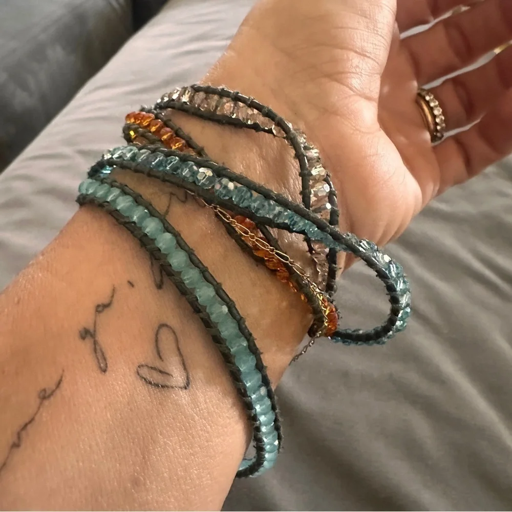 Elegant Multi-Color Blue Orange Beaded Wrap Bracelet Festival Concert Boho Beach